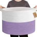 MEGASKET Large Purple Rope Storage Basket, 22x14 Inches Wicker Woven Baskets for Storage, Baby Laundry Hamper, Towel Blanket 