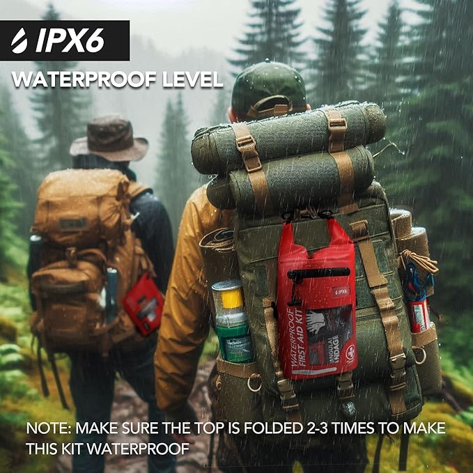 250 PCS Waterproof First Aid Kit, Roll Top Reflective Boat Dry Bag Bug Out Bags, Emergency Medical Kit Ideal for Boating, Cam