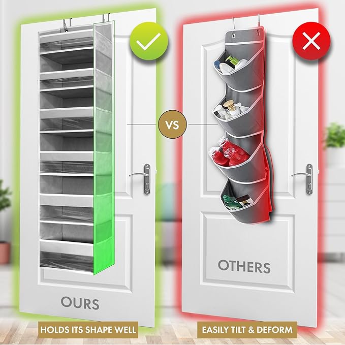 HOMELUX THEORY UPGRADED 6 Tiers Over The Door Organizer Hanging - 100D EXTRA THICK & 50lbs HUGE CAPACITY, 12 Side Mesh Pocket