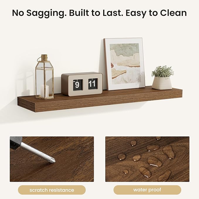 Fun Memories Rustic Wood Floating Shelves for Wall, Space-Saving Wall Mounted Shelves for Bathroom, Bedroom, Living Room and 