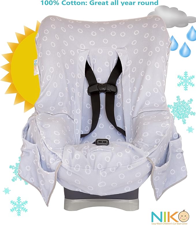Niko Easy-Wash Children's Car Seat Cover & Liner - Gray Cotton Blend Terry - Fits Most Toddler Car Seats - Universal Fit - Wa