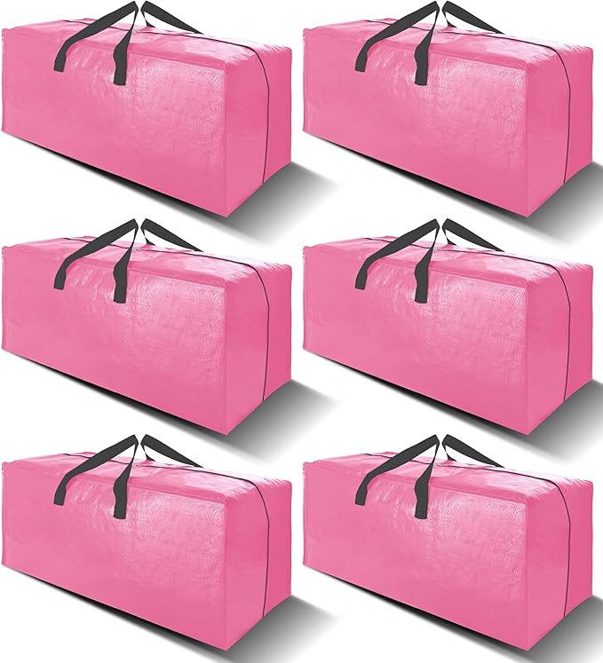6 Pack Heavy Duty Extra Large Moving Bags W/Backpack Straps - Strong Handles & Zippers, Storage Totes For Space Saving, Fold 
