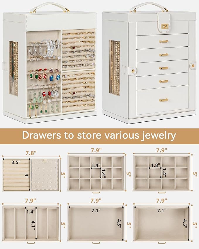AKOZLIN Jewelry Box 6-Tier Organizer Functional 360° Rotating Jewelry Storage Case for Women Girls Ring Necklace Earring Brac