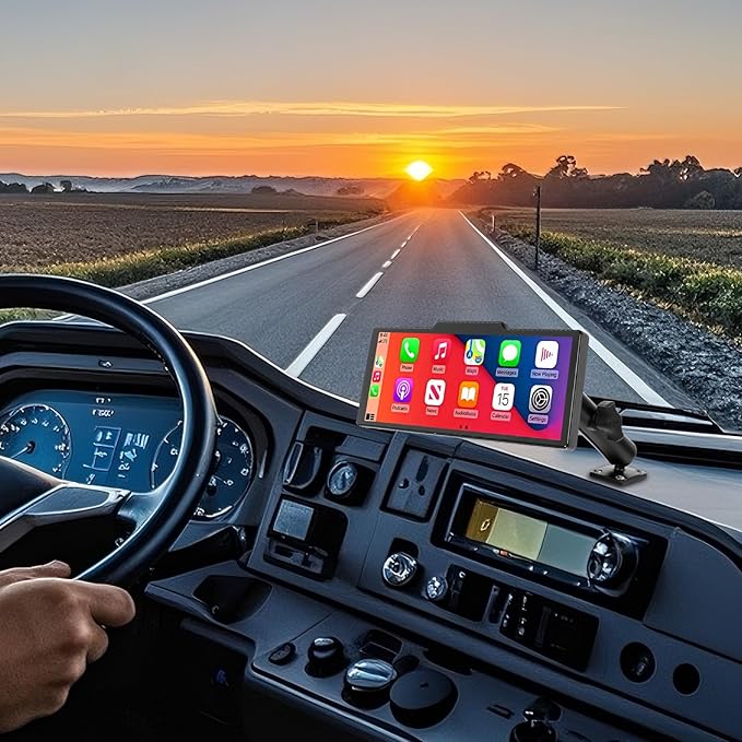 Heavy-Duty Truck Dash Mount for CarPlay Screen, Aluminum Alloy Long Arm & AMPS Square Plate Base, 360° Rotation
