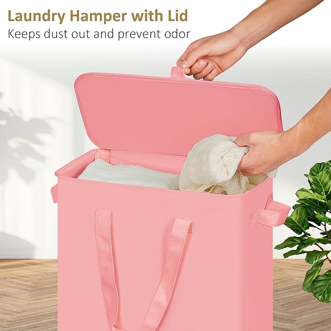 efluky Slim Laundry Basket with Lid, Narrow Laundry Hamper with Handles, Collapsible Dirty Clothes Hamper, Tall Laundry Bin f