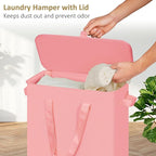 efluky Slim Laundry Basket with Lid, Narrow Laundry Hamper with Handles, Collapsible Dirty Clothes Hamper, Tall Laundry Bin f