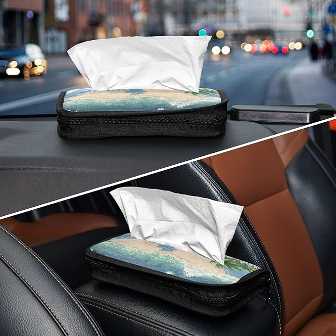 Car Tissue Holder Car Visor Organizer Tissue Box Holder for Car Sun Visor Organizer with Car Vehicle Accessories Essentials Interior for Women Men Blue Wave Palm Beach Cloud