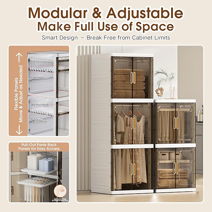 SunSettler Collapsible Wardrobe Closet, Large Collapsible Plastic Wardrobe with Wheels, Foldable Clothes Storage Cabinet (2 L