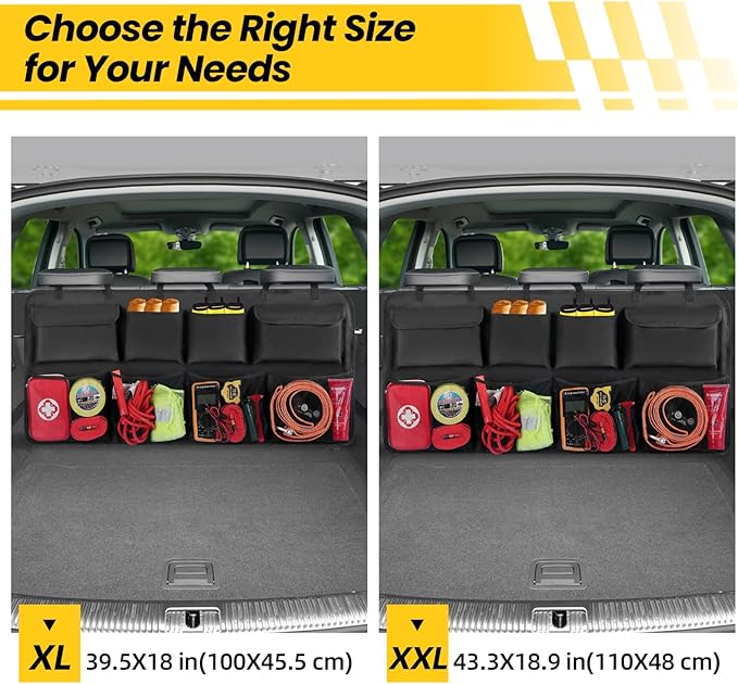 Car Backseat Hanging Trunk Organizer Extra-Long, 30% More Storage, 8 Large Pockets Car Storage Bag for SUV, Truck, Van - Super