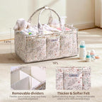 Baby Essentials Cute Floral Diaper Caddy Organizer – Portable Storage Basket with Shoulder Strap & Stroller Hooks, Splashproo