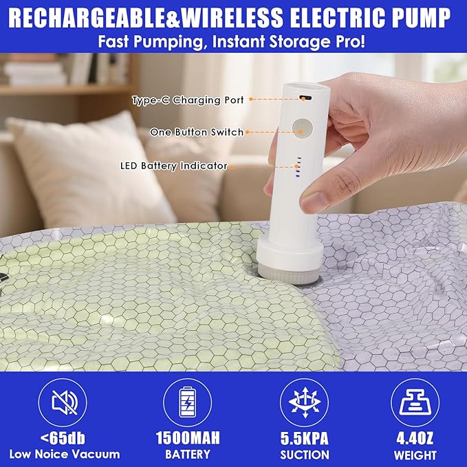 18 Pack Travel Vacuum Storage Bags with Rechargeable Wireless & Hand Pump, Portable Space Saver Bags for Travel & Home, Vacuu