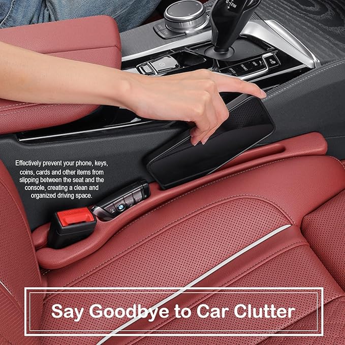 Car Seat Gap Filler, Auto Seat Gap Organizer Dual Storage Slot with Phone Holder, Universal Car Seat Catcher Accessories Plug Strip Fit Car SUV Truck, Fill the Space in Between Seat and Console, Red