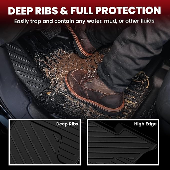 LASFIT Floor Mats for Chevrolet Chevy Colorado/GMC Canyon 2015-2022 Extended Cab Only (Not Fit Crew Cab), All Weather TPE Custom Fit Floor Mats for Cars, 1st and 2nd Row Car Floor Mats Full Set
