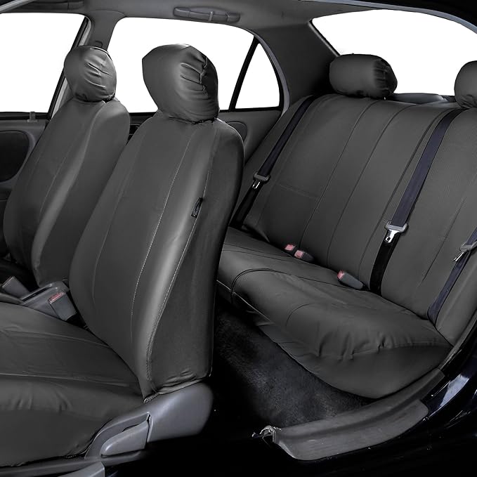 FH Group Car Seat Cover Black Full Set Deluxe Leatherette Protector Interior Accessories Universal Fit Full Set - Airbag Comp