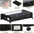 Under Bed Storage with Wheels, XXL 60L Under the Bed Storage Bins, Underbed Storage Containers with Lids & Label, Rolling Met