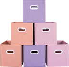Stero Fabric Storage Bins 6 Pack Fun Colored Durable Storage Cubes with Plastic Handles Foldable Cube Baskets for Home, Kids 
