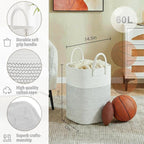 Laundry Basket,Woven Cotton Rope Laundry Hamper,Versatile Storage for Dirty Clothes,Baby Toys,and Blankets in Bathroom, Nurse