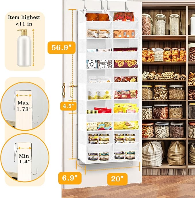 Over The Door Organizer 5 Tiers, Extra Large Behind Door Storage of 10 Compartments, 80 lbs Weight Capacity Hanging Storage O