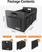 Homeve Trunk Organizer, Car Storage, Reinforced Handles, Collapsible Multi-Compartment, Foldable, Waterproof, Sturdy, 600D Oxford Polyester For Car, SUV, Mini-Van, Black, 2 Compart