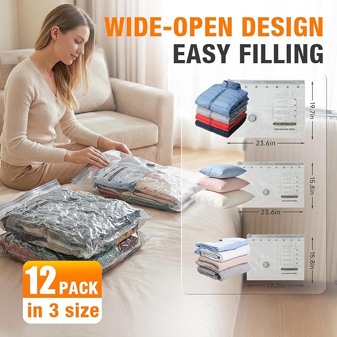 Space Saver Vacuum Storage Bags with Portable Electric Pump, Vacuum Seal Bags for Clothing Travel, Compression Bags for Trave