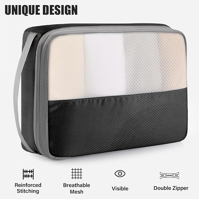 6 Set Compression Packing Cubes for Travel, Lightweight and Space-Saving Luggage Organizer Bags, Sturdy Travel Essentials for
