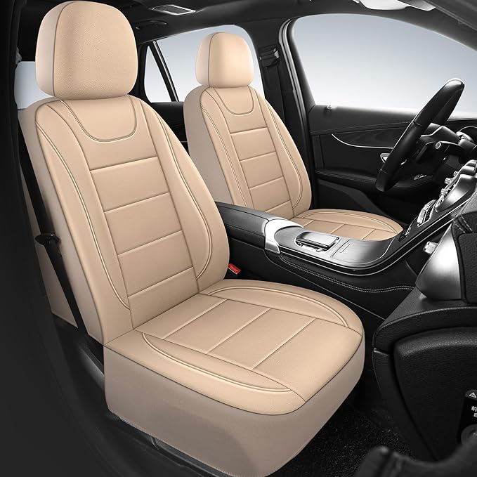Car Seat Covers, Quilting Leather Seat Cover Two Front Seats, Waterproof Faux Leather Automotive Seat Covers for Cars, Univer