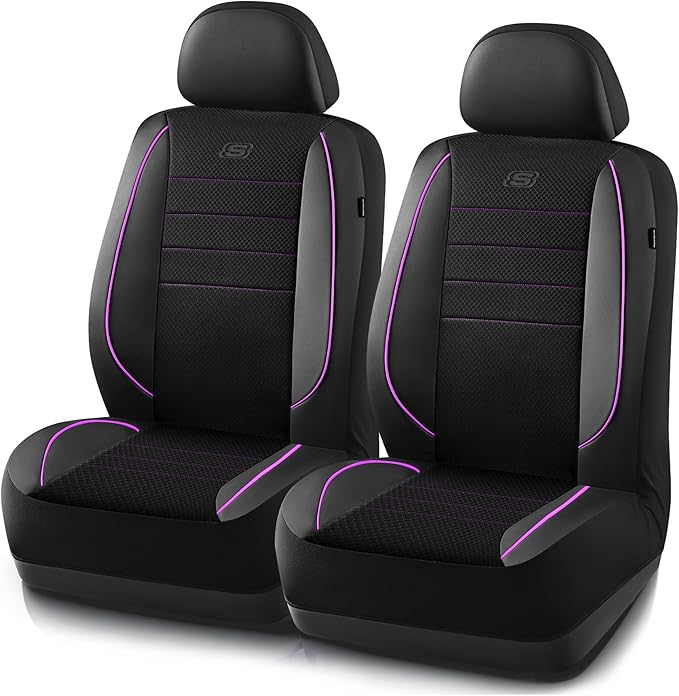 Skechers Air-Cooled Memory Foam Seat Covers,Mesh Thick Car Seat Covers,Piping Leather Car Seat Covers Front Seats,Airbag Comp