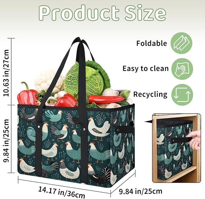 Reusable Grocery Bags Heavy Duty Shopping Bags Foldable Large Tote Bags with Long Handles & Hard Bottom