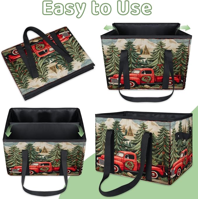Reusable Grocery Bags Heavy Duty Shopping Bags Foldable Large Tote Bags with Long Handles & Hard Bottom