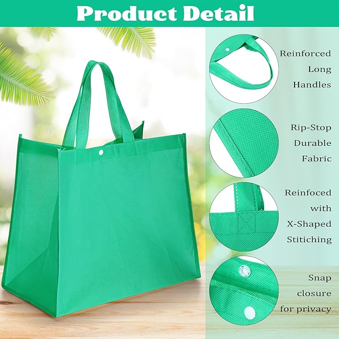 Zhehao 60 Pcs Reusable Grocery Bags Bulk Large Foldable Shopping Tote Bags Non Woven with Handle and Plastic Button