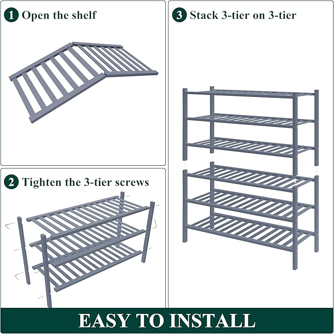 Smiry Bamboo Shoe Rack for Closet, 6 Tier Wooden Stackable Shoe Organizer, Free Standing Shoes Storage Shelf for Entryway, Fr