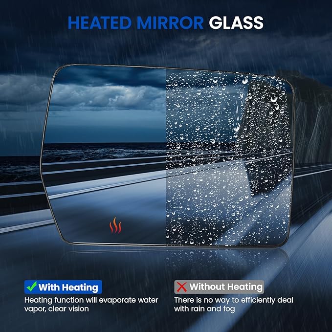 Passenger Right Side Heated Mirror Glass Compatible With Ford F150 F-150 2004-2014 Passenger Right Side Rearview Mirror Convex Glass with Rear Holder Replaces 4L3Z-17K707-DA 4L3Z17K707DA