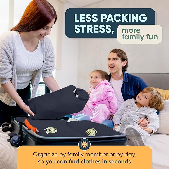 TRIPPED XL Compression Packing Cubes — 7-Piece Set for Checked Luggage | Extra-Large (15.7"×11"×4") + Large + Small + Tube + 