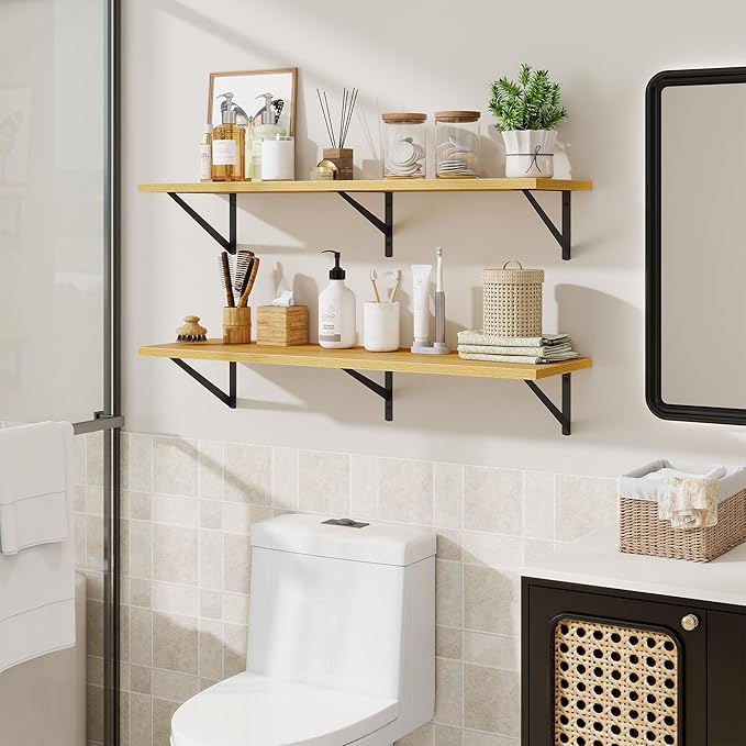Floating Shelves for Wall,40" Wall Mounted Shelves Set of 2,Long Wood Floating Shelves,Hanging Wide Display & Storage Shelf w