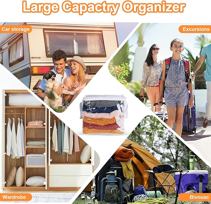 3 PCS Clear Zippered Organizers 12''x12''x12'' Bags with Handles Storage Cube Tote Storage Blanket Bags Bins for Clothes Movi