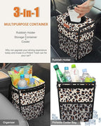Car Trash Can with Lid, Cute Leakproof Car Trash Garbage Bag Hanging Vehicle Trash Bin Small Portable Automotive Garbage Cans Organizer for Back/Front Seat/Console(2.8 gal,Leopard