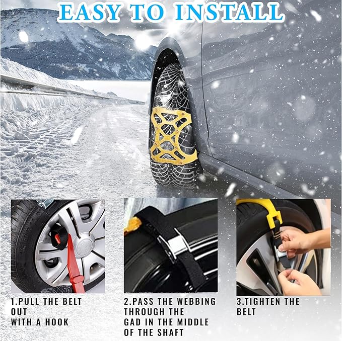 VaygWay Car Snow Tire Chains - All Season Yellow Snow Chains- Emergency Vehicle Anti-Slip Tire Chains for Cars, SUVs, & Truck