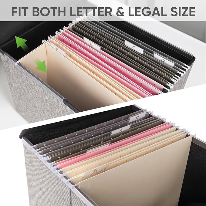 BALEINE File Organizer Box with Lid, Collapsible File Folder Organizer with Plastic Slide, Hanging File Folder Box for Office