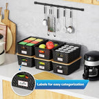 Anysig 8 Packs Plastic Storage Bins with Bamboo Lids - Stackable Storage Bins Decorative Small Basket Containers for Organizi
