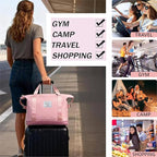 Expandable Foldable Duffel Bag with Detachable Rolling Wheels, Large Carry-On Luggage for Travel, Gym, Camping, Shopping, Business Trip (Pink)