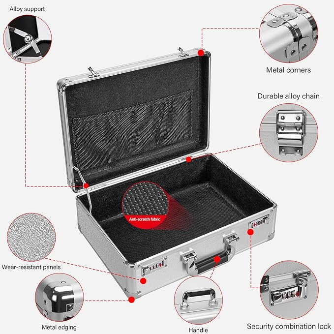 LOCKCURX File Organizer Storage Box - 18.9 x 14.6 x 6.3 Inch X-Large, Portable Locking Storage Totes with Dual Combination Lo