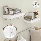 Deep Floating Shelves | 24 Inch White Floating Shelves Set of 2 | 12 Inch Deep Rustic Wood Shelves for Wall | 24" W x 12" D W