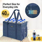 BALEINE Extra Large Utility Tote Bag with Reinforced Wire Frame, Reusable Grocery Bag for Shopping, Picnic (Blue, 16.5''x14''x10'')