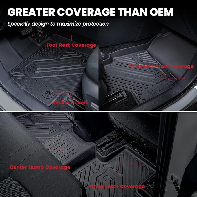 LASFIT Floor Mats & Backrest Mats & Trunk Mat for Toyota RAV4 2019-2025 (Only Fit Hybrid) All Weather TPE Custom Fit Floor Liners Car Mats Full Set Accessories, Lifespan 5 Years+, Black