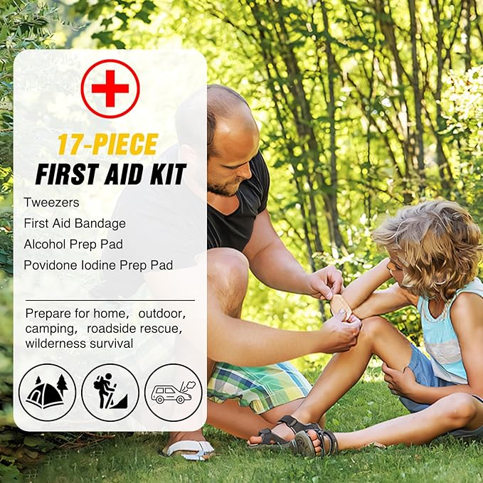 Nilight Car Emergency Kit with Jumper Cable Air Compressor Tire Repair Essential Tools First Aid Alligator Connector Electric