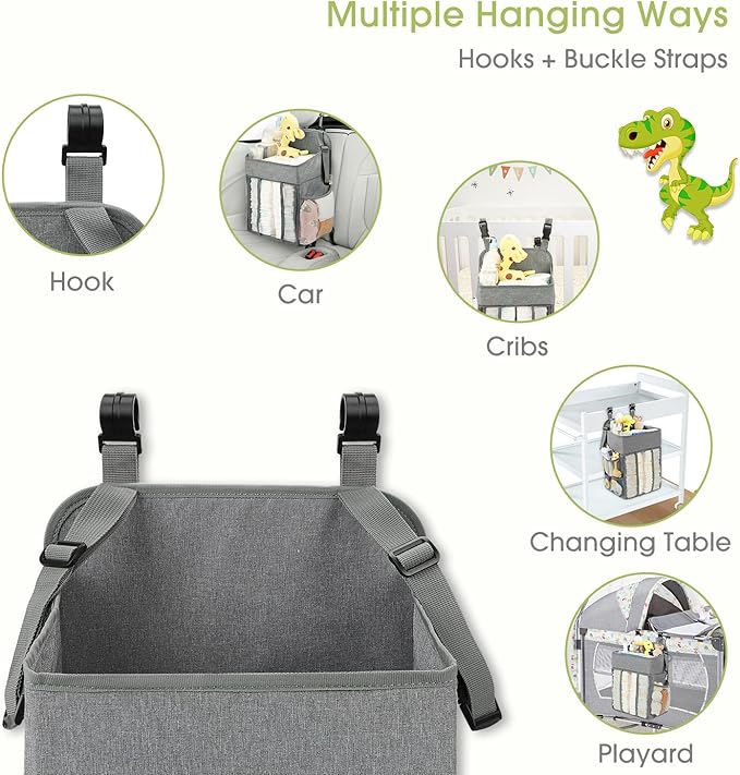 Maliton Changing Table Diaper Organizer - Baby Hanging Diaper Stacker Nursery Caddy Organizer for Cribs Playard Baby Essentia