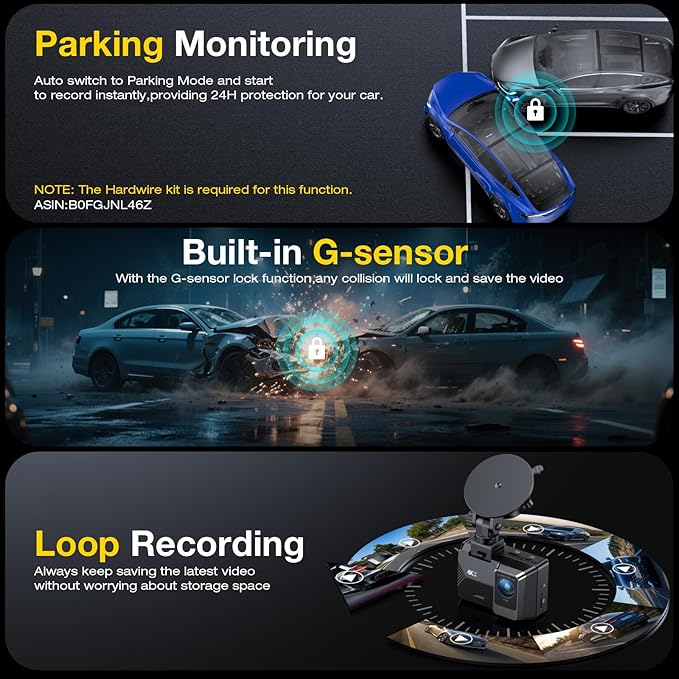 4K Dash Cam Front Rear, Dual Channel Dash Cams with 64GB Card 4K+1080P, Dash Camera for Cars with 5G WiFi, APP Control,2.0" I