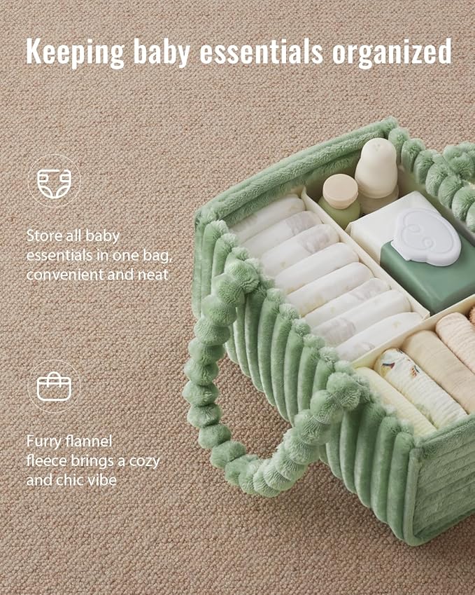 Blissful Diary Flannel Diaper Caddy Organizer, included Gift Packaging, Cozy Nursery Storage Basket, Gift for Baby Shower, Ne