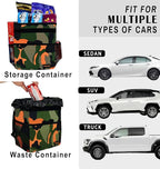 Cute Car Trash Can with Lid – Multipurpose Collapsible Trash Bin for Car, Leak-Proof Organizer, Waterproof Garbage Can with Storage Pockets & Adjustable Straps, 2 Gallons (Camo Orange)
