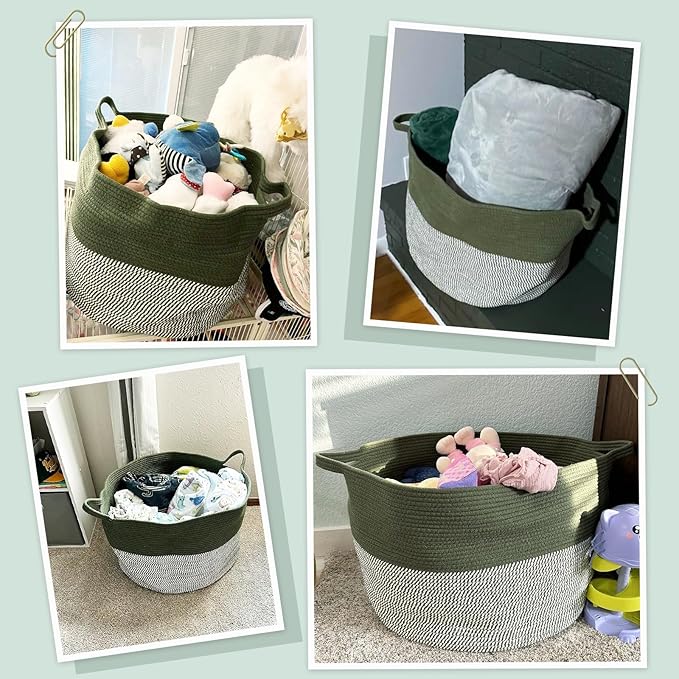 INDRESSME INDRSSME Large Laundry Storage Basket, 21.7 x13. 8 - Decorative Rope Blanket Basket for Organizing Bedroom, Living 